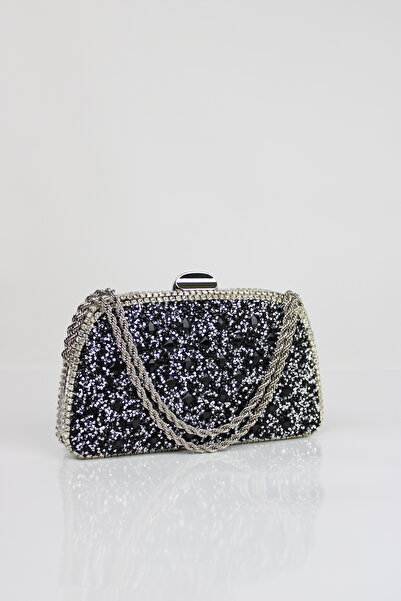 mossi Чорна срібна сумочка з двостороннім ланцюжком і ланцюжком-підвіскою Сумочка з камінцями Сумочка з камінцями