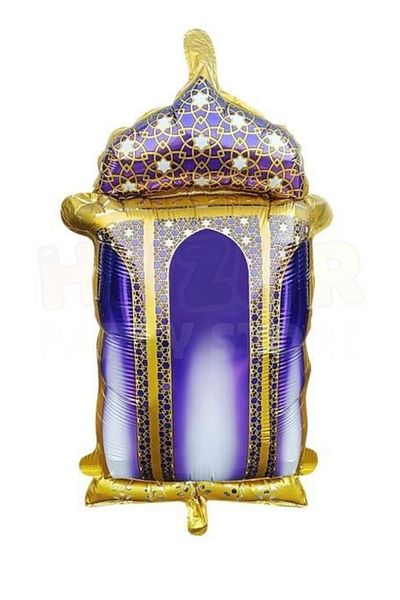 Huzur Party Store Ramadan Foil Balloon - Purple Gold Lantern Islamic Motif Oil Lamp Ornament 40X30 cm Welcome Themed Ornament