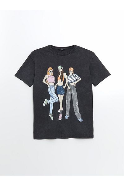 LC Waikiki Γυναικείο μπλουζάκι με στάμπα XSIDE Crew Neck