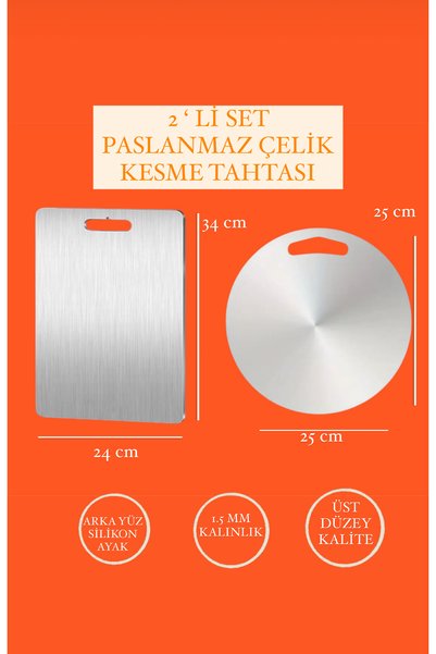 Stainless Art 2’ Li Set Paslanmaz Çelik Kesme Tahtası (25x25-24x34 cm) 2 Adet...