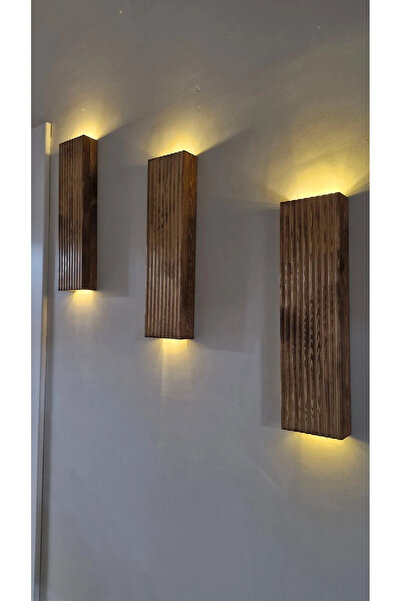 MSAĞWOODS 3lü Ahşap Dekoratif Peri Ledli Aplik Balkon Antre Aksesuarı Otel Cafe Villa Bohem Rustik Dekor 35cm