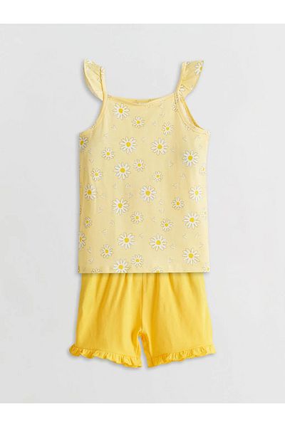 LC Waikiki Lcw Eco Yellow Strap Floral Girls' Undershirt and Shorts Set of 2