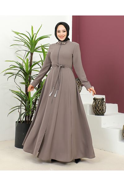 Nevayla Moda Twist Belted Woven Fabric Seasonal Mevlana Ferace - Stone / F0131