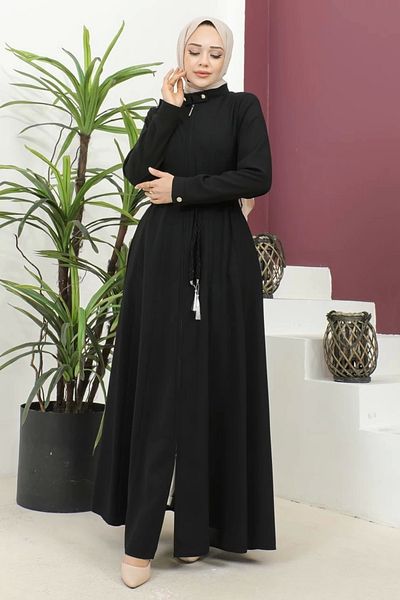 Nevayla Moda Auger Belted Woven Fabric Seasonal Mevlana Ferace - Μαύρο / F0131