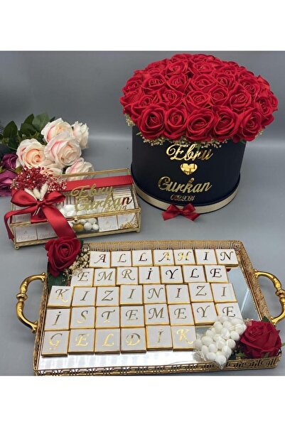 gifthomeshop İsteme Çiçeği, Çikolatası 3'lü Set - Kırmızı Gül Demeti, Çikolat...