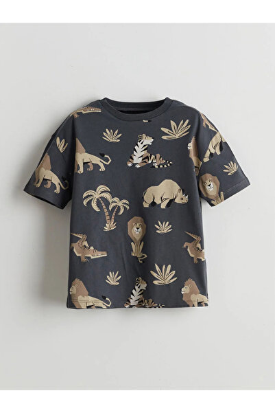 LC Waikiki Lcw Kids Ecru Crew Neck Printed Boys' Suit 2-Piece