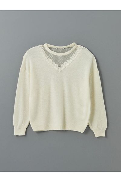 LC Waikiki Lcwaikiki Classic Crew Neck Lace Detail Oversize Women's Knitwear Sweater