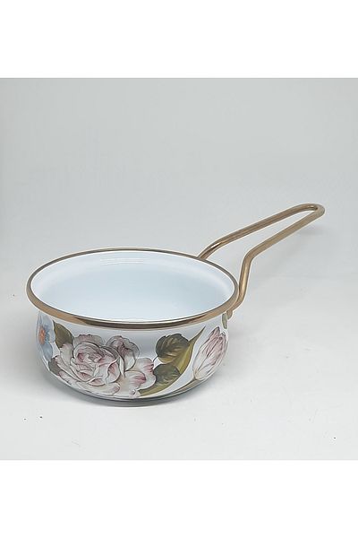 Avşar Enamel House - 16 cm Diameter, 900 Ml, Floral Pattern Sauce Bowl, Milk Bowl and Egg Boiling