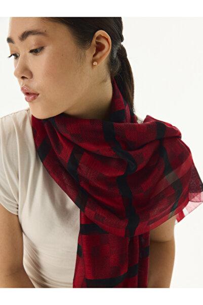 FENZA SCARF %40 İpek %60 Yün Desenli Omuz Şalı - Bordo
