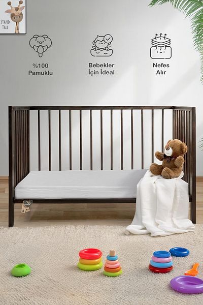 Nuriye Kocakaplan Organic Cotton Combed White Elastic Baby Kids Bedsheet - 60x120cm