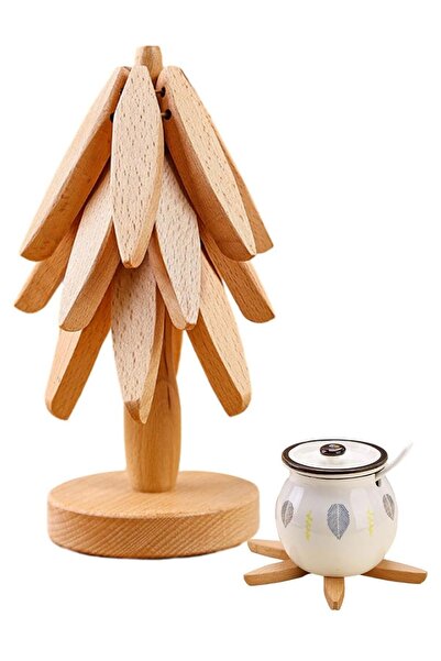 Meturas 10 cm Mat 1 Stand 4 Trivet - Wooden Folding Kitchen Coaster, Coasters