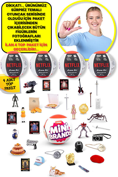 TOYFEST 4 Adet Mini Brands Mini Netflix Sürpriz Figürleri Top Paket - 4 Adet