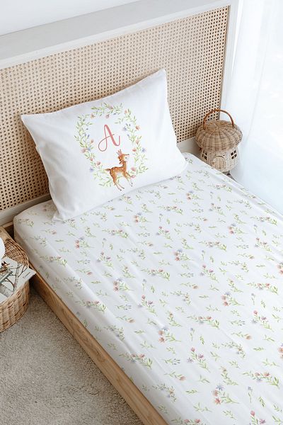 Tuğba Kuğu Single Fitted Sheet Set - Little Deer Series - Letter a
