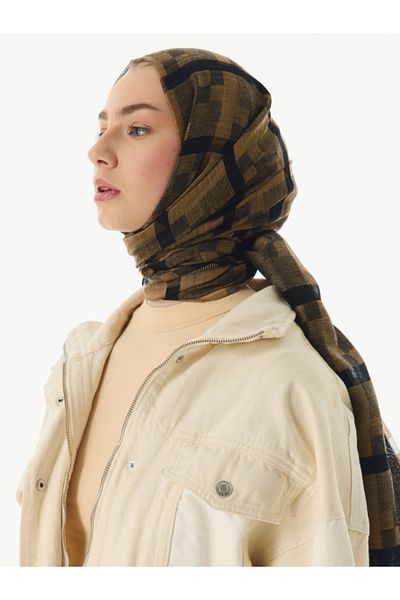 FENZA SCARF Mustard Square Patterned Silk Shawl - 40%