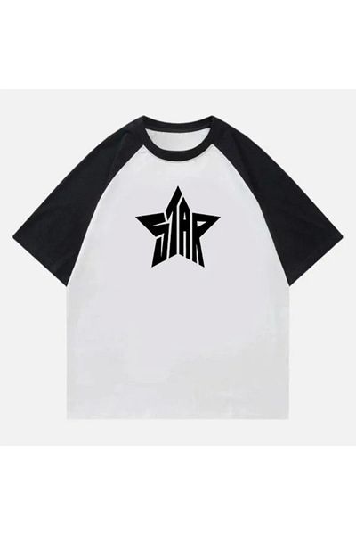 Gofeel Oversize Unisex Star Printed Detail Short Sleeve T-Shirt