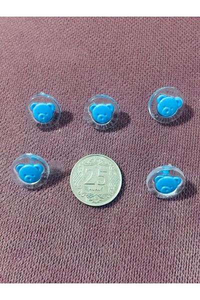 PROXIMA Blue Teddy Bear Figured Baby Button - 5 Pieces