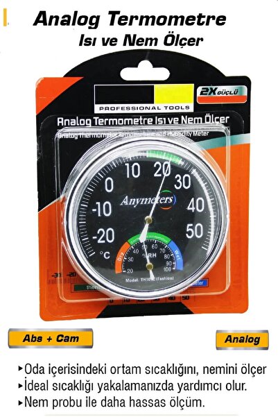 BİTERSE Isı ve Nem Ölçer Analog Termometre Nem Isı Ölçer Siyah