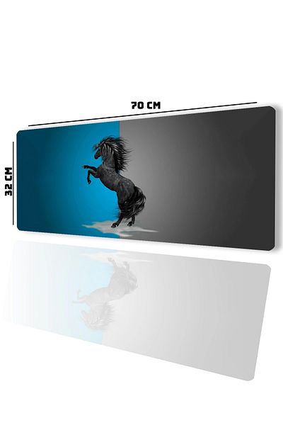 SonicTouch Şahlanan Ahal Teke Blue Gray Gamer Player Seamless Liquid Proof Keyboard Mouse Pad 32X70Cm