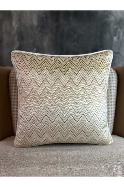 Fabricland غطاء وسادة كريمي مستورد من الحرير المخملي بنمط ميسوني مقاس 43 × 43 سم (نمط مزدوج الجوانب)
