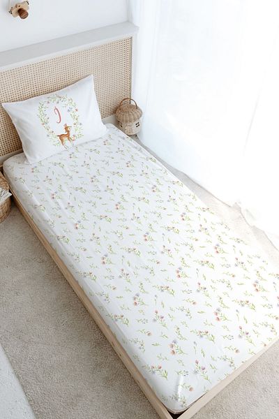Tuğba Kuğu Little Deer Series Single Fitted Sheet Set - Letter I
