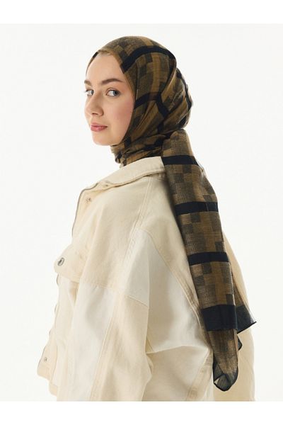 FENZA SCARF Mustard Square Patterned Silk Shawl - 40%