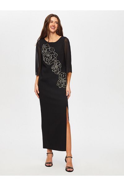 Faik Sönmez Beading and Stone Embroidered Chiffon Sleeves Long Evening Dress 008