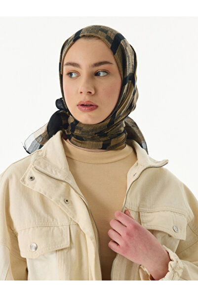 FENZA SCARF Kare Desenli %40 İpek Şal - Hardal