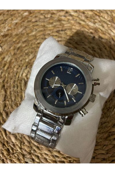 Brality Steel Band Men's Watch - Silver Color - Dotted Dial Dark Blue - 6021