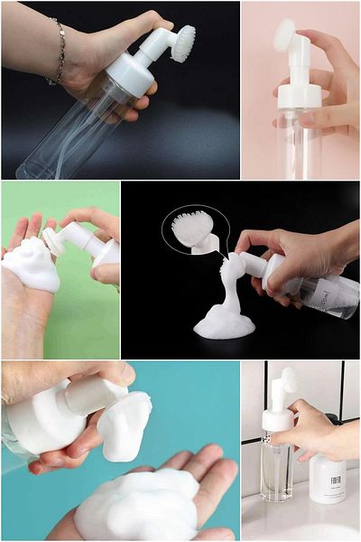ANI OFİS KIRTASİYE A K Facial Cleansing Foam Machine, Transparent, Silicone Brush, Refillable Pump Bottle