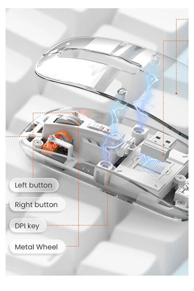 Genel Markalar Şeffaf Kablosuz Bluetooth Mouse – Sessiz Tıklama, Şarjlı, Taşınabilir ve Tüm Cihazlarla Uyumlu