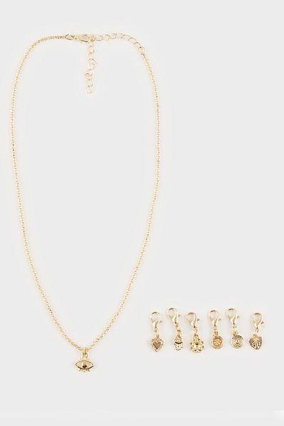 DeFacto Goldfarbene, detaillierte Charm-Halskette mit austauschbarer Spitze für Damen E4474AXNS