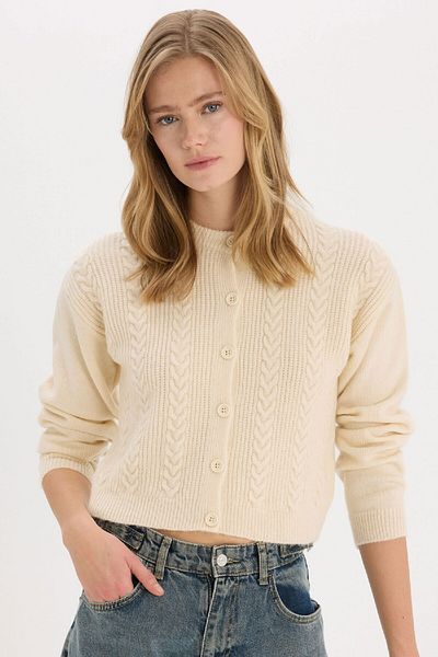 DeFacto Valentine's Day Basic Plain Crew Neck Knitwear Cardigan E6322Ax25Sp