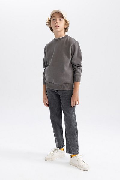 DeFacto Boy's Crew Neck Basic Plain Sweatshirt B7772A8Ns