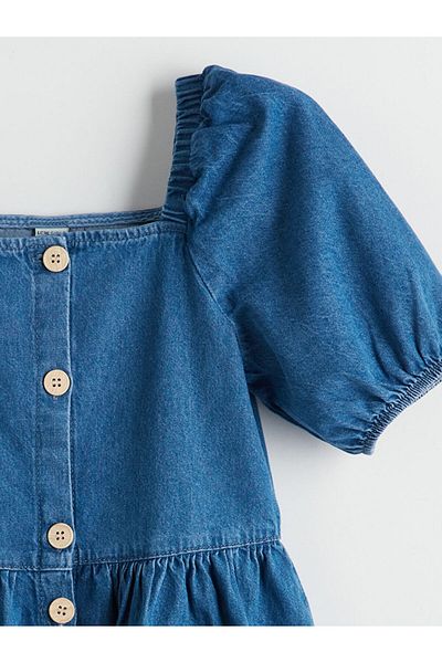 LC Waikiki Rochie de jeans pentru fete LCW Kids Indigo cu guler pătrat