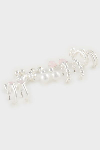 DeFacto 9-teilige Silberohrringe für Damen E4432axns