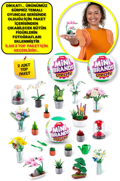 TOYFEST 2 Adet Mini Brands Mini Botanik Bahçe Fügürleri Sürpriz Top Paket - 2...