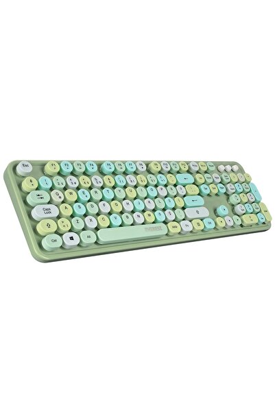 Everest Round Km-6282 Renkli Daktilo Tuşlu Yeşil Kablosuz Q Multimedia Klavye + Mouse Set