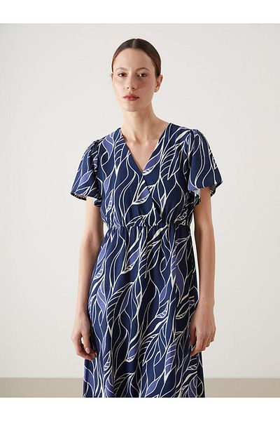LC Waikiki Lcw Double Breasted Collar Pattern Women's Dress Fast Fashion