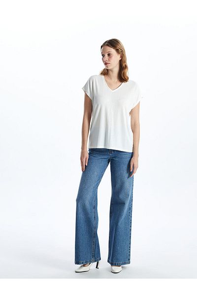 LC Waikiki Νέα σεζόν V-Neck Shiny Look Γυναικείο Tisort - S5AT06Z8