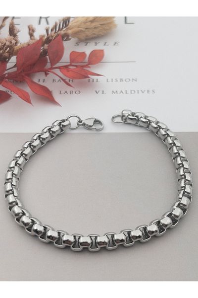 Siya Silver Albanian Chain Men's Steel Bracelet-6 mm