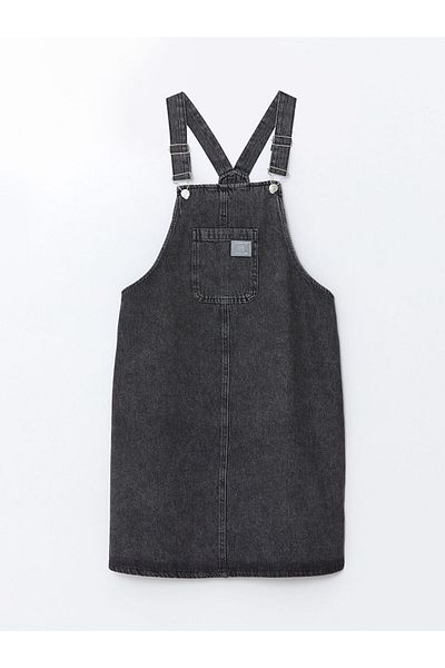 LC Waikiki Rochie Salopet Jean pentru femei LCW Comfort cu guler pătrat cu bretele imprimate