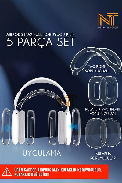 Nezih Case حافظة Airpods Max متوافقة مع السيليكون الشفاف الواقي بالكامل مكونة من 5 قطع