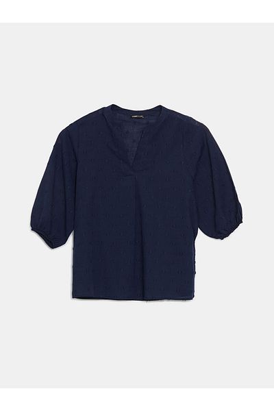 LC Waikiki Bluză pentru femei LCWAIKIKI Classic Runaway Guler Texturat cu mâneci cu bule