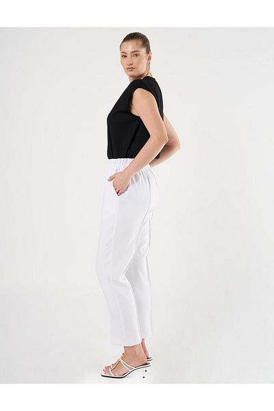 Kayra Pantaloni cu picior tubular alb optic - cusături de iarbă