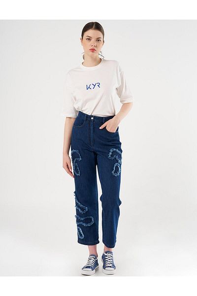 Kayra Απλικέ τζιν παντελόνι Navy Blue