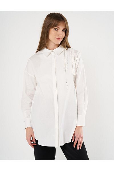 Kayra Ecru Poplin Tunic - Ruffled