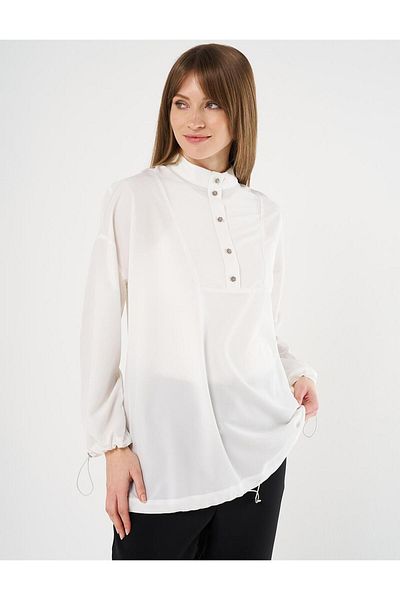 Kayra White Optical Tunic - Glossy Button, Stand Collar