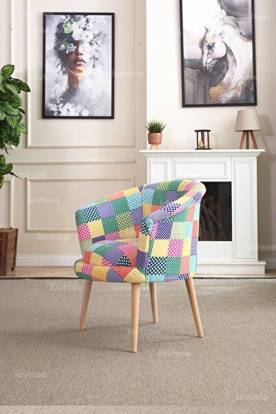 LOVİSSE HOME Patchwork Milano Berjer Tekli Koltuk, Cafe, Ofis, Balkon, Bekleme, Çay Seti