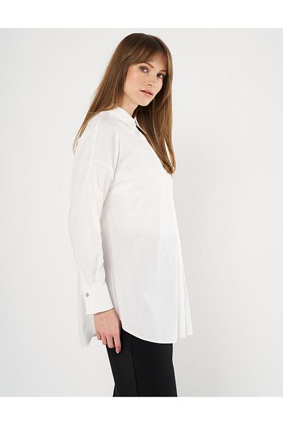 Kayra Ecru Poplin Tunic - Ruffled