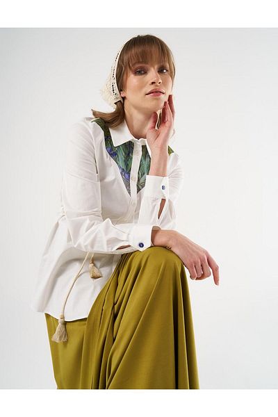 KYR Poplin Tunic - Ecru, Print Detail